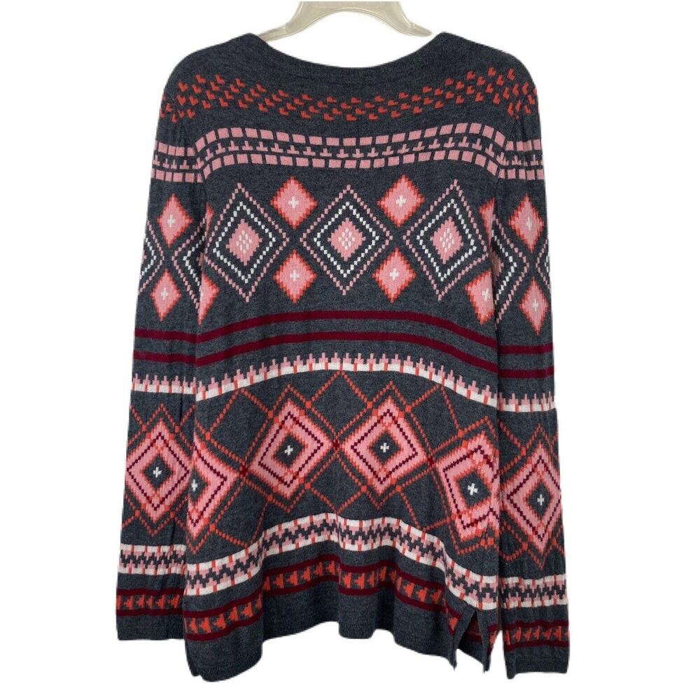 Talbots Geometric Sweater - Pink, Red, and Gray